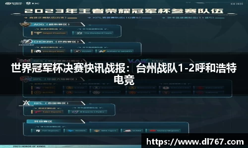 世界冠军杯决赛快讯战报：台州战队1-2呼和浩特电竞